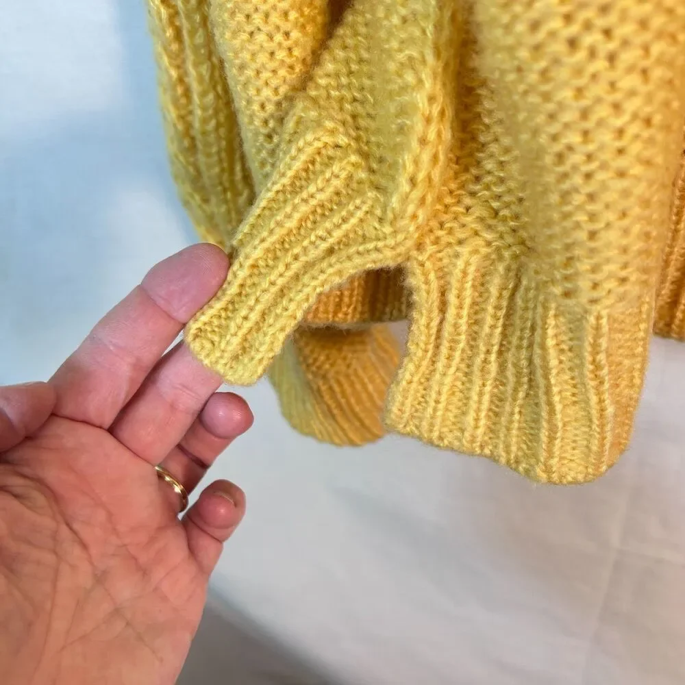 Wooden Ships Womens Yellow Mohair Blend Cable Chunky Knit Crewneck Sweater Sz XS